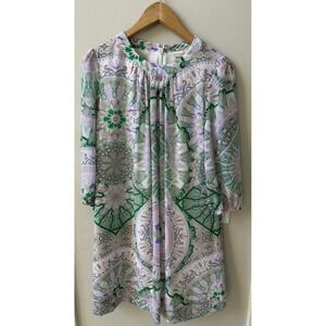 Eva Mendes New York & Company Green Purple Medallion Print Shift Dress Small